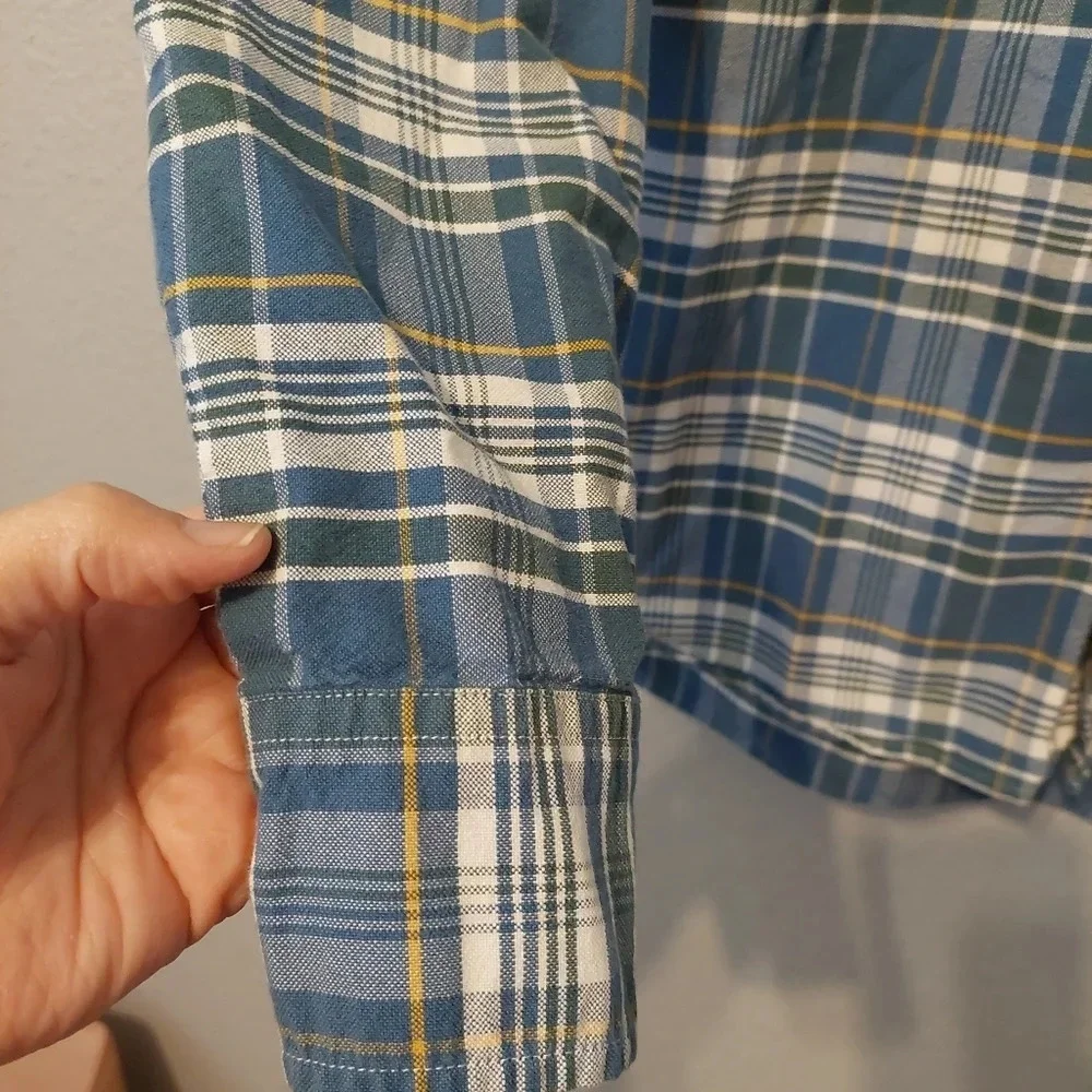J.Crew slim Oxford Blue Plaid Button Down shirt Mens L Preppy Academia